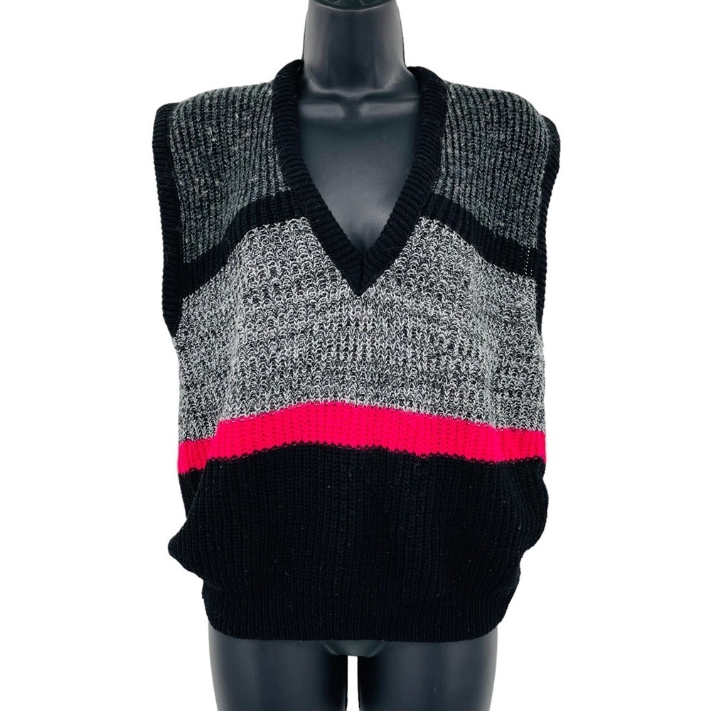 Vintage sweater vest color block stripe academia hot women's size‎ M/L